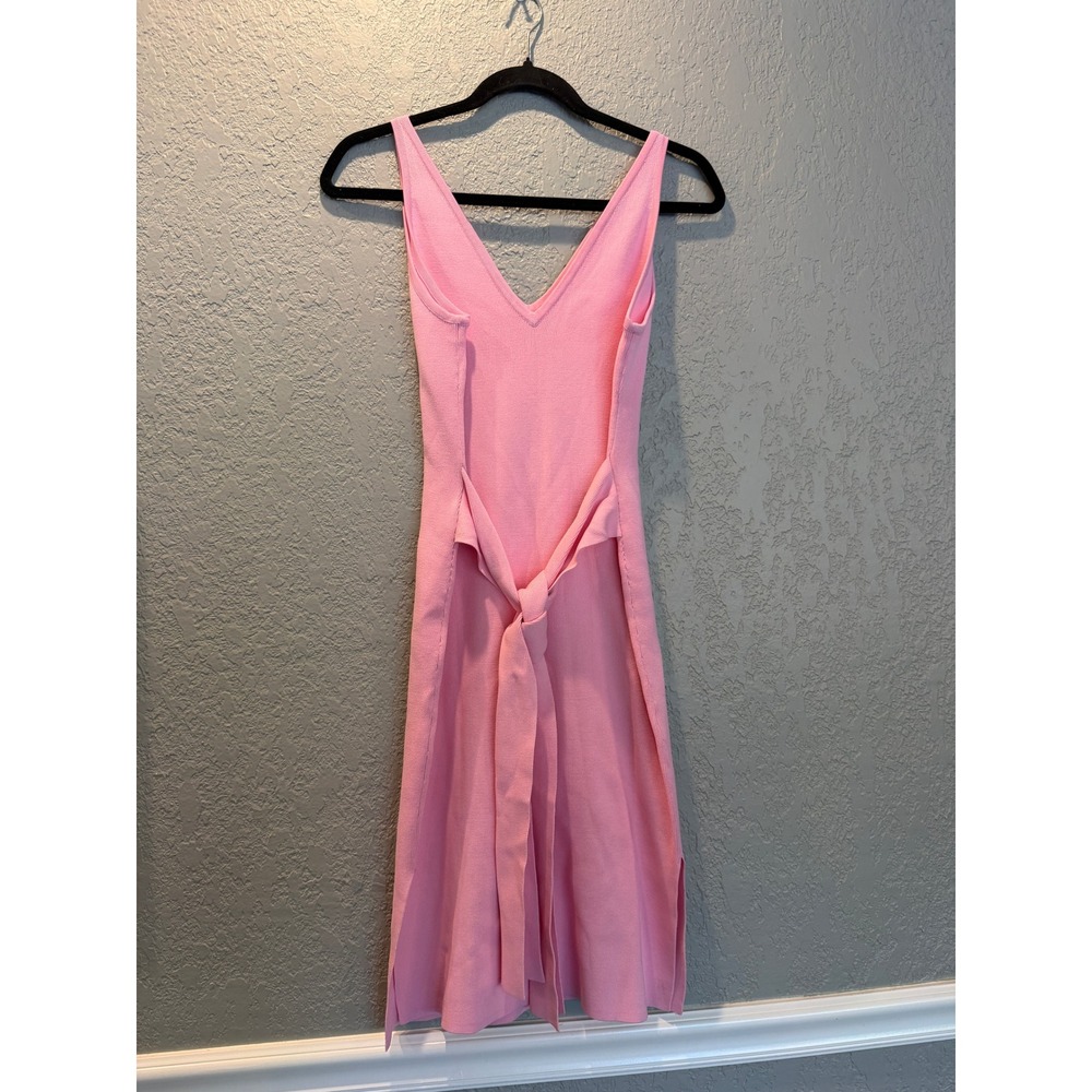 Guess Womens Pink Ribbed Knit V-Neck Sleeveless Back Tie Midi Dress Size M